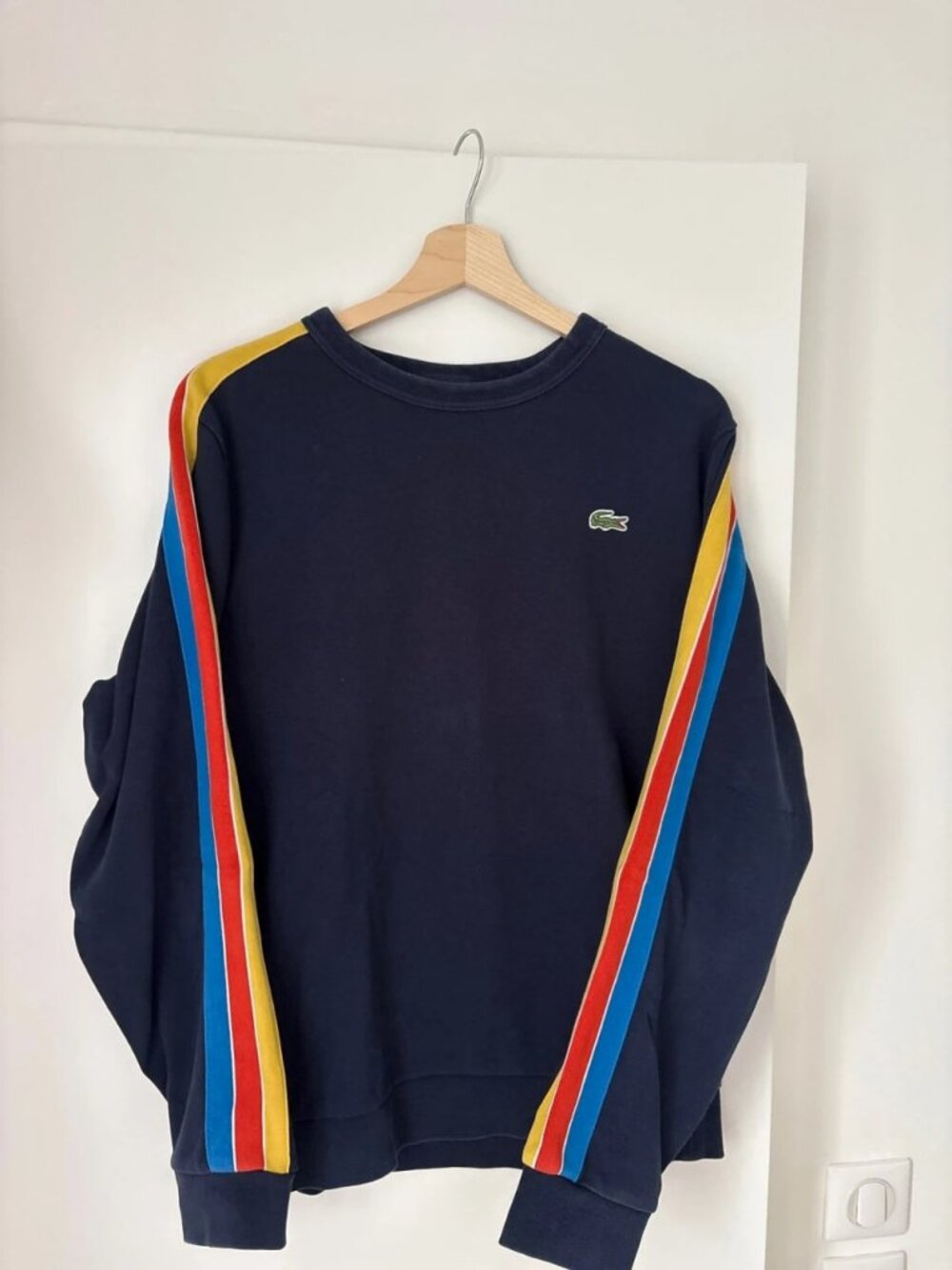 Navy Crewneck Sweatshirt with Color Stripe Detail Size M